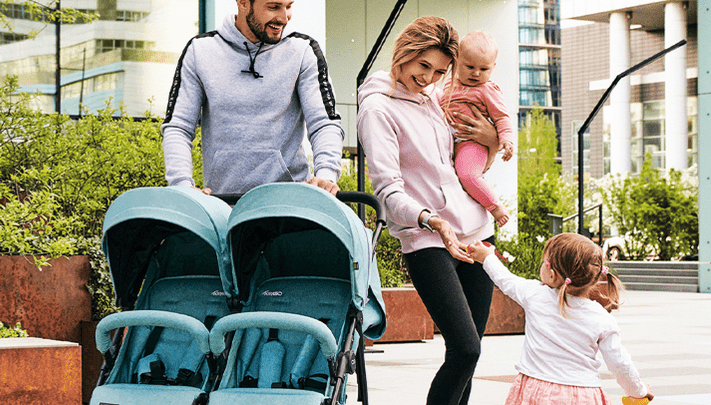 EasyGO DOMINO side by side 2in1. Modern Foldable Twin Stroller with Soft Carrycot