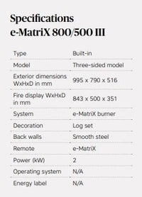 Faber e-MatriX 800-500 III 3D Electric Fireplace