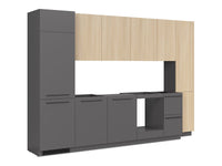 Milino Medium B kitchen set open cabinets, anthracite/oak without countertop