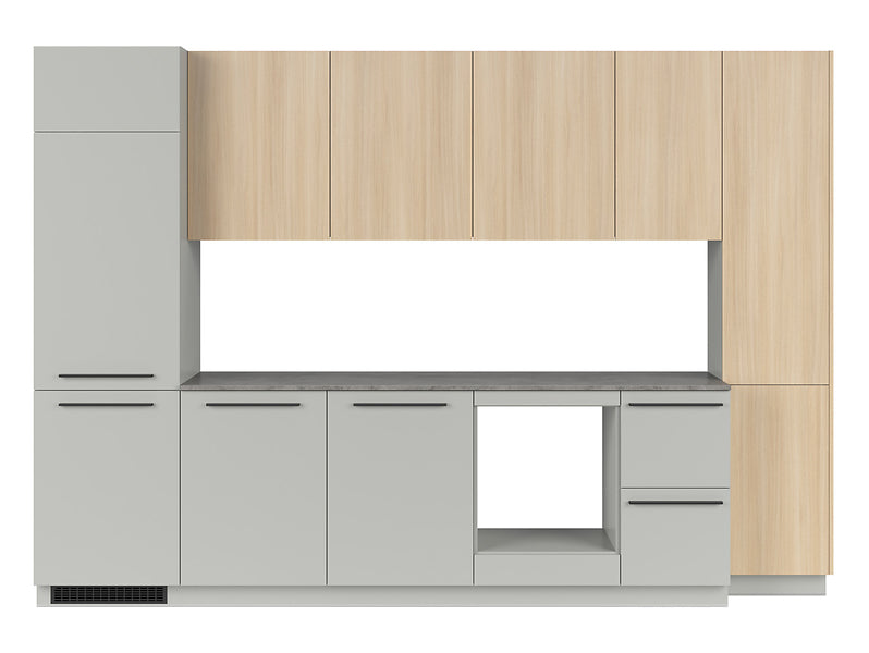 Milino Medium B 332 cm kitchen set, gray chinchilla/oak barbera with countertop