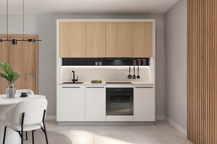 Milino Small kitchen set open cabinets, white/oak with countertop